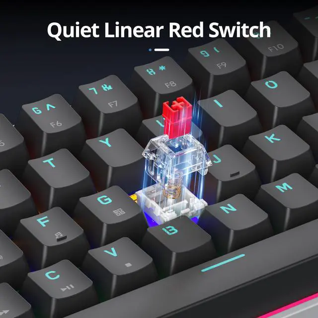 Alt view image 2 of 6 - 65% Mechanical Gaming Keyboard with Linear Red Switch, Wired Mini Compact Keyboard 60 Percent Backlit for Laptop Desktop PC Gamers68 Monster B-Rainbow