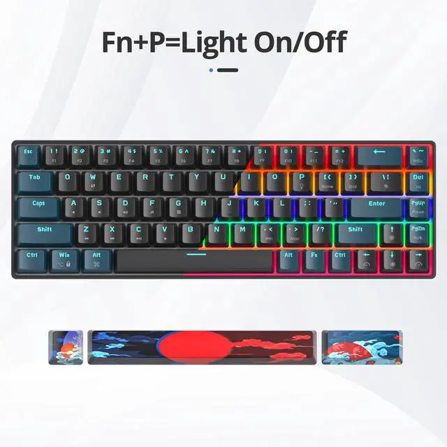 Alt view image 4 of 6 - 65% Mechanical Gaming Keyboard with Linear Red Switch, Wired Mini Compact Keyboard 60 Percent Backlit for Laptop Desktop PC Gamers68 Monster B-Rainbow