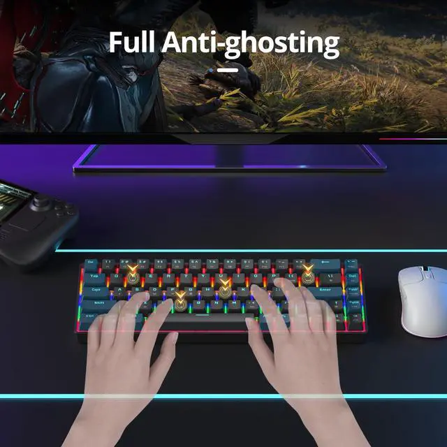 Alt view image 5 of 6 - 65% Mechanical Gaming Keyboard with Linear Red Switch, Wired Mini Compact Keyboard 60 Percent Backlit for Laptop Desktop PC Gamers68 Monster B-Rainbow