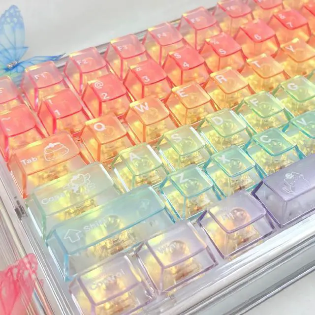 Alt view image 5 of 7 - 115 Keys Rainbow Keycaps, PC Translucnt Backlit Custom Keycap Set for Cherry Profile, Cute Frosted Clear Key Caps for MX Switches Mechanical Gaming Keyboard