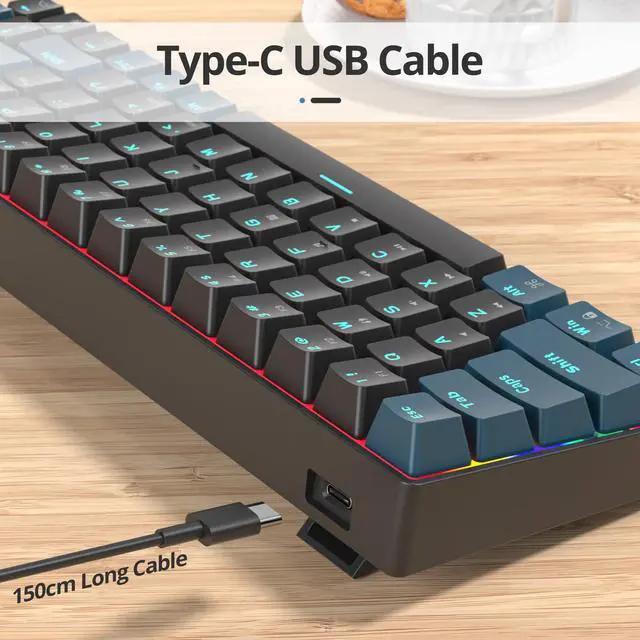 Alt view image 6 of 6 - 65% Mechanical Gaming Keyboard with Linear Red Switch, Wired Mini Compact Keyboard 60 Percent Backlit for Laptop Desktop PC Gamers68 Monster B-Rainbow