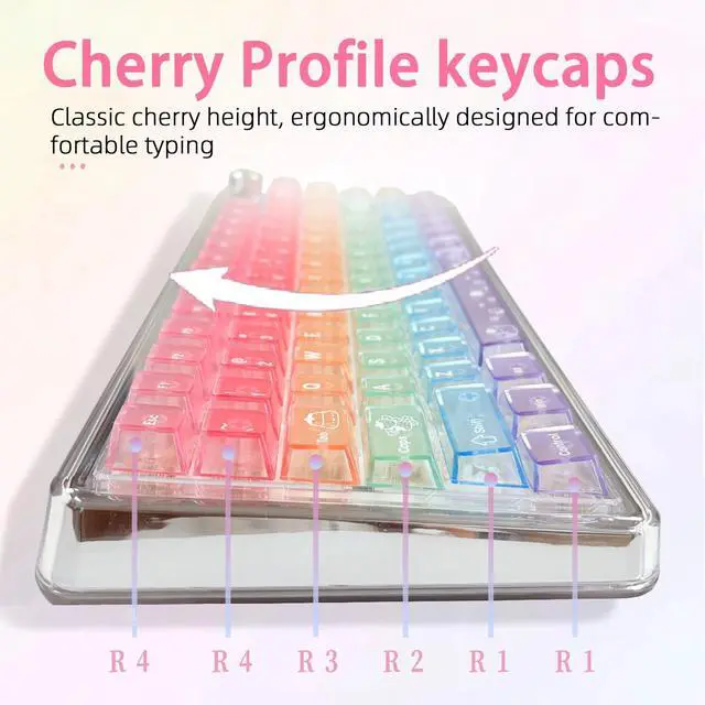 Alt view image 3 of 7 - 115 Keys Rainbow Keycaps, PC Translucnt Backlit Custom Keycap Set for Cherry Profile, Cute Frosted Clear Key Caps for MX Switches Mechanical Gaming Keyboard