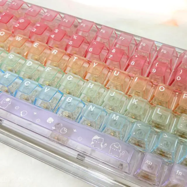 Alt view image 6 of 7 - 115 Keys Rainbow Keycaps, PC Translucnt Backlit Custom Keycap Set for Cherry Profile, Cute Frosted Clear Key Caps for MX Switches Mechanical Gaming Keyboard