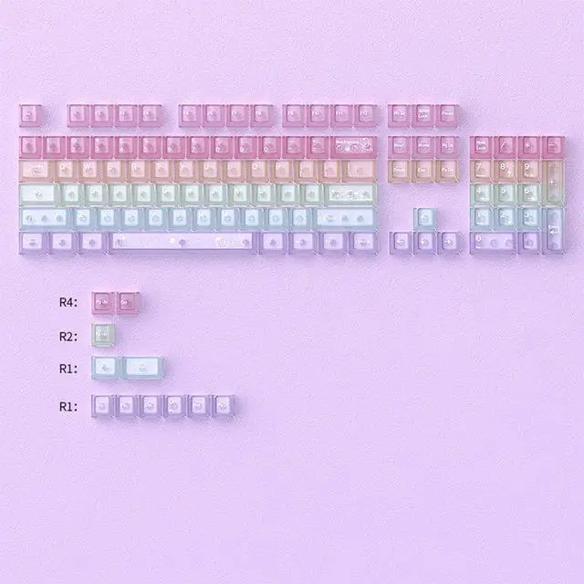 Alt view image 7 of 7 - 115 Keys Rainbow Keycaps, PC Translucnt Backlit Custom Keycap Set for Cherry Profile, Cute Frosted Clear Key Caps for MX Switches Mechanical Gaming Keyboard