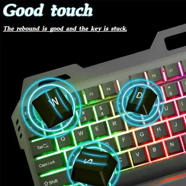 Alt view image 2 of 6 - Wired RGB Gaming Keyboard, 2.4G Rechargeable Mechanical Feel Keyboard with Rainbow Backlight, Ergonomic PC Keyboard, Compatible with Windows, Mac, Laptop, Desktop, Computer (Black)
