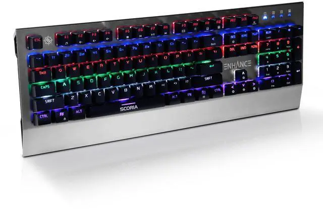 Main image of ENHANCE LED Mechanical Gaming Keyboard - Red Switches 104 Backlit Keys Pro Series FPS/MOBA Brushed Aluminum Metal - Anti Ghosting, N-Key Rollover, 10 Lighting Modes - Scoria Tournament Keyboard