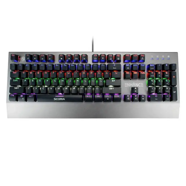 Alt view image 2 of 7 - ENHANCE LED Mechanical Gaming Keyboard - Red Switches 104 Backlit Keys Pro Series FPS/MOBA Brushed Aluminum Metal - Anti Ghosting, N-Key Rollover, 10 Lighting Modes - Scoria Tournament Keyboard