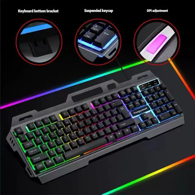 Alt view image 3 of 6 - Wired RGB Gaming Keyboard, 2.4G Rechargeable Mechanical Feel Keyboard with Rainbow Backlight, Ergonomic PC Keyboard, Compatible with Windows, Mac, Laptop, Desktop, Computer (Black)
