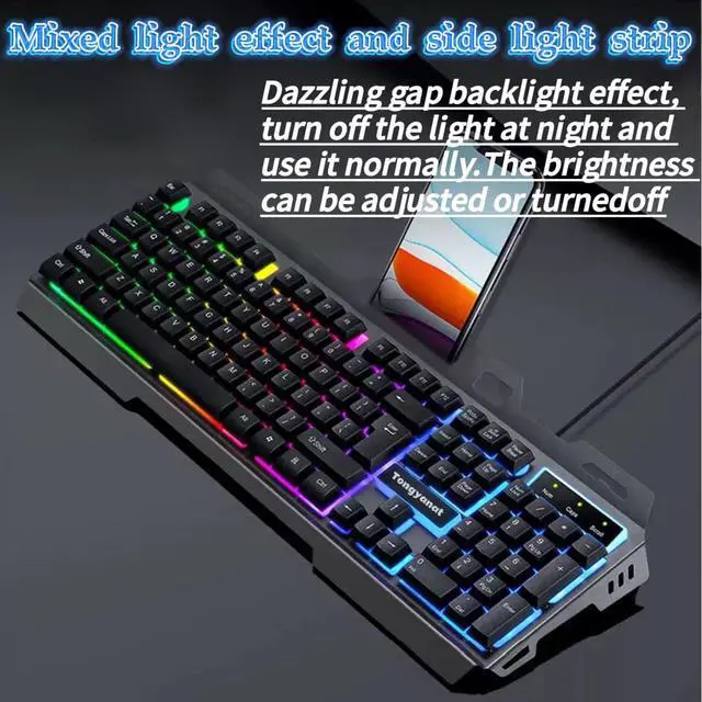 Alt view image 6 of 6 - Wired RGB Gaming Keyboard, 2.4G Rechargeable Mechanical Feel Keyboard with Rainbow Backlight, Ergonomic PC Keyboard, Compatible with Windows, Mac, Laptop, Desktop, Computer (Black)