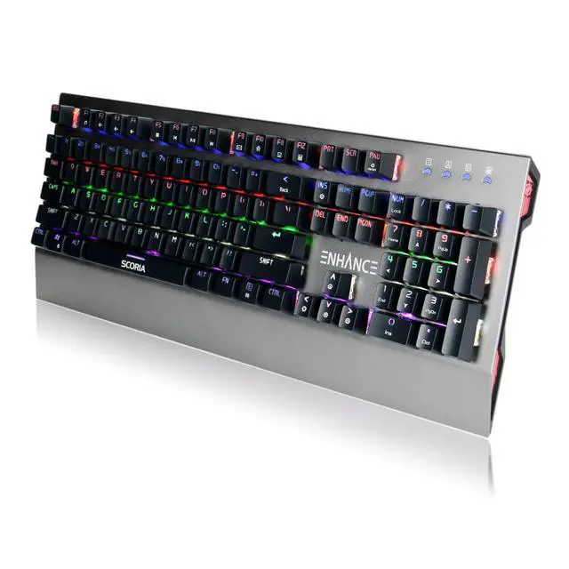 Alt view image 3 of 7 - ENHANCE LED Mechanical Gaming Keyboard - Red Switches 104 Backlit Keys Pro Series FPS/MOBA Brushed Aluminum Metal - Anti Ghosting, N-Key Rollover, 10 Lighting Modes - Scoria Tournament Keyboard