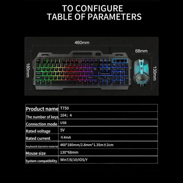Alt view image 5 of 6 - Wired RGB Gaming Keyboard, 2.4G Rechargeable Mechanical Feel Keyboard with Rainbow Backlight, Ergonomic PC Keyboard, Compatible with Windows, Mac, Laptop, Desktop, Computer (Black)