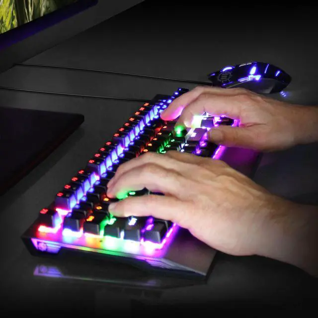 Alt view image 7 of 7 - ENHANCE LED Mechanical Gaming Keyboard - Red Switches 104 Backlit Keys Pro Series FPS/MOBA Brushed Aluminum Metal - Anti Ghosting, N-Key Rollover, 10 Lighting Modes - Scoria Tournament Keyboard
