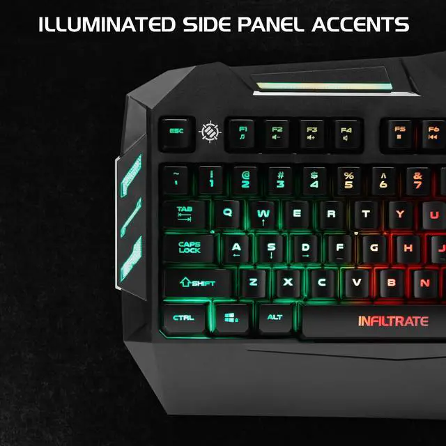 Alt view image 7 of 7 - Infiltrate KL1 LED Gaming Keyboard - Multi Color Backlit Keyboard with 2 Lighting Modes, Spill Resistant Design, USB Braided Cable - 19 Key Rollover, Anti-Ghosting, & Multimedia Keys