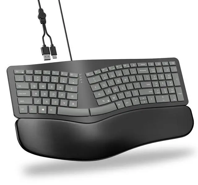 Main image of USB-A Type-C Ergonomic Keyboard Split with Cushioned Wrist Rest