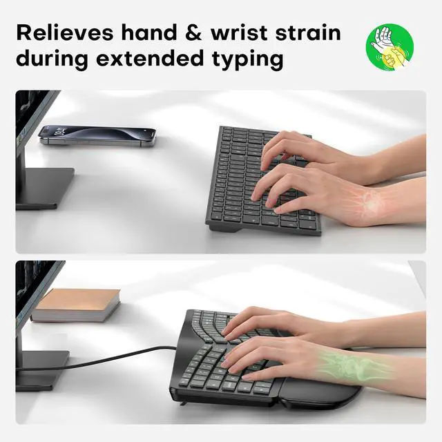 Alt view image 5 of 7 - USB-A Type-C Ergonomic Keyboard Split with Cushioned Wrist Rest