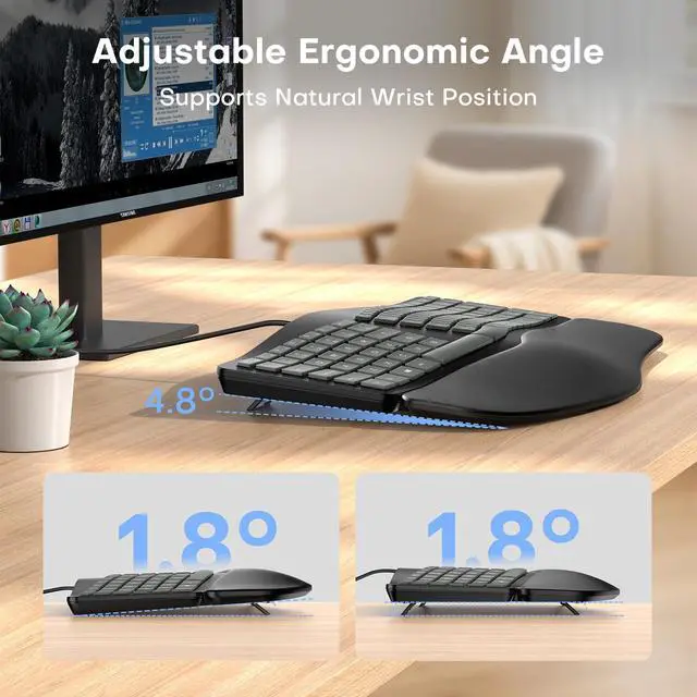 Alt view image 6 of 7 - USB-A Type-C Ergonomic Keyboard Split with Cushioned Wrist Rest