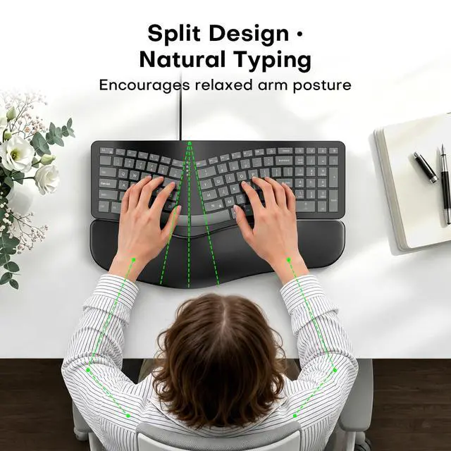 Alt view image 4 of 7 - USB-A Type-C Ergonomic Keyboard Split with Cushioned Wrist Rest