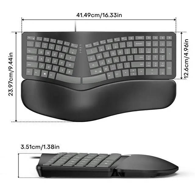 Alt view image 7 of 7 - USB-A Type-C Ergonomic Keyboard Split with Cushioned Wrist Rest