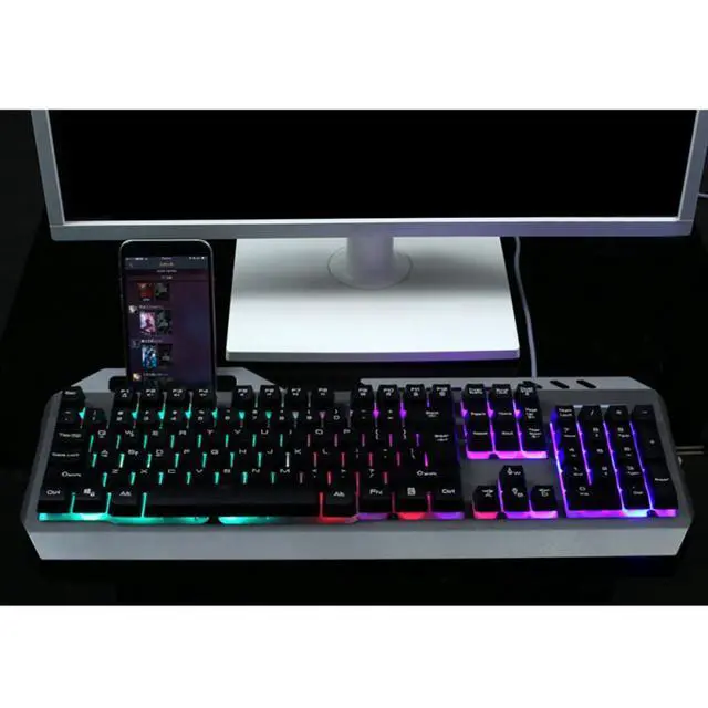 Alt view image 3 of 4 - Wired Mechanical Gaming Keyboard with Rainbow LED Backlit, 104 Keys and Removable Keycaps, Metal and Plastic Build, Comfortable to Operate for Desktop PC and Laptop