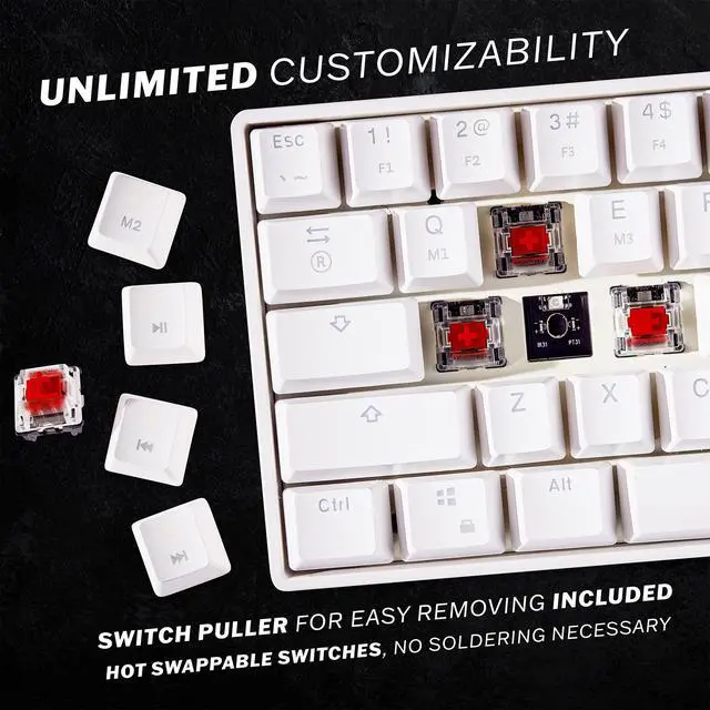 Alt view image 3 of 6 - Gaming GK61 Mechanical Gaming Keyboard 60 Percent | 61 RGB Rainbow LED Backlit Programmable Keys | USB Wired | for Mac and Windows PC | Hotswap Gateron Optical Red Switches | White