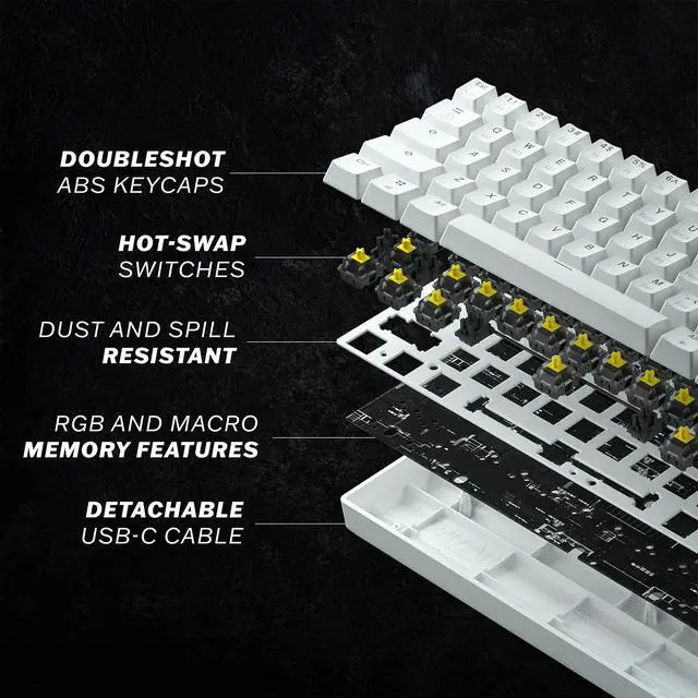 Alt view image 5 of 6 - Gaming GK61 Mechanical Gaming Keyboard 60 Percent | 61 RGB Rainbow LED Backlit Programmable Keys | USB Wired | for Mac and Windows PC | Hotswap Gateron Optical Red Switches | White