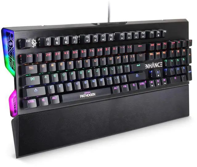Main image of Pathogen Gaming Keyboard - Blue Switch Mechanical Keyboard with Fast 0.2ms Polling, Water & Dust Resistant, NKRO & Anti-Ghosting, Removable Wrist Rest, Ergonomic Keyboard Rainbow LED 9 Effects