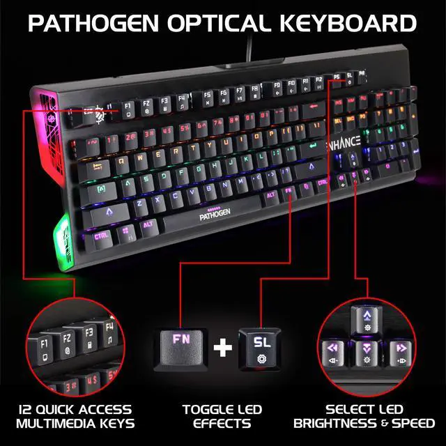 Alt view image 4 of 7 - Pathogen Gaming Keyboard - Blue Switch Mechanical Keyboard with Fast 0.2ms Polling, Water & Dust Resistant, NKRO & Anti-Ghosting, Removable Wrist Rest, Ergonomic Keyboard Rainbow LED 9 Effects