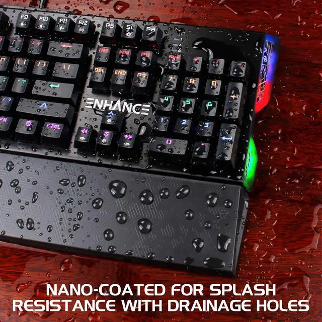 Alt view image 3 of 7 - Pathogen Gaming Keyboard - Blue Switch Mechanical Keyboard with Fast 0.2ms Polling, Water & Dust Resistant, NKRO & Anti-Ghosting, Removable Wrist Rest, Ergonomic Keyboard Rainbow LED 9 Effects