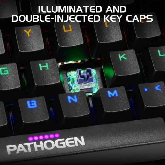Alt view image 5 of 7 - Pathogen Gaming Keyboard - Blue Switch Mechanical Keyboard with Fast 0.2ms Polling, Water & Dust Resistant, NKRO & Anti-Ghosting, Removable Wrist Rest, Ergonomic Keyboard Rainbow LED 9 Effects