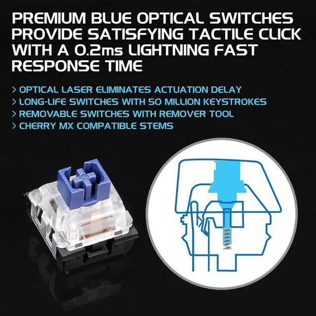 Alt view image 6 of 7 - Pathogen Gaming Keyboard - Blue Switch Mechanical Keyboard with Fast 0.2ms Polling, Water & Dust Resistant, NKRO & Anti-Ghosting, Removable Wrist Rest, Ergonomic Keyboard Rainbow LED 9 Effects