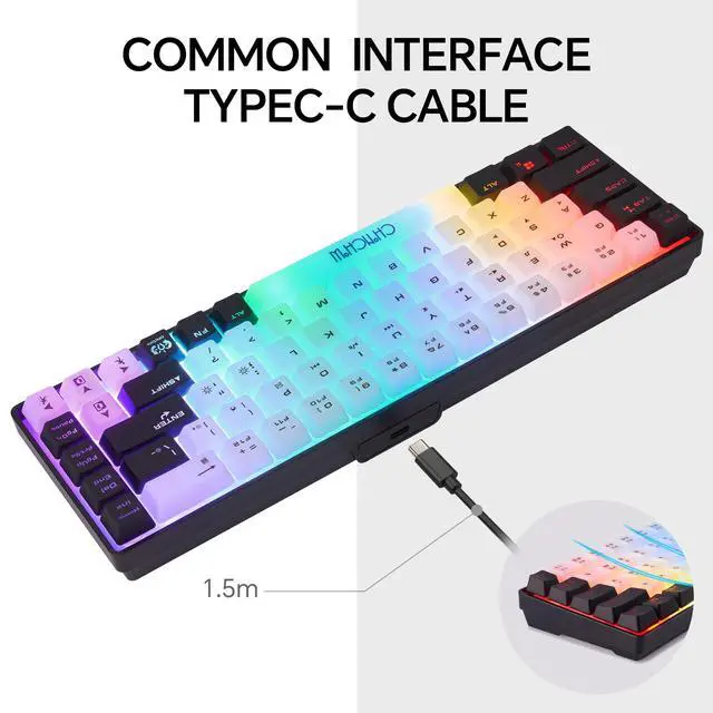 Alt view image 5 of 7 - Mini RGB 60% Gaming Keyboard, 68 Keys Small Compact