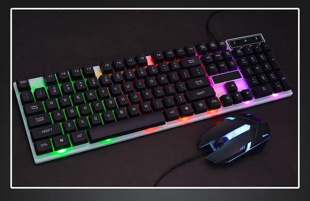 Alt view image 5 of 7 - Led Rainbow Color Backlight Adjustable Gaming Game USB Wired Keyboard Mouse Set - Eighteen Crossing D280 Wired USB Lighting Gaming Computer Touch Keyboard and Mouse Set Black