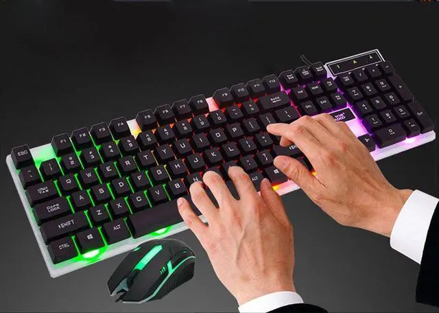 Alt view image 3 of 7 - Led Rainbow Color Backlight Adjustable Gaming Game USB Wired Keyboard Mouse Set - Eighteen Crossing D280 Wired USB Lighting Gaming Computer Touch Keyboard and Mouse Set Black
