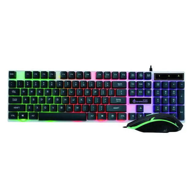 Alt view image 2 of 7 - Led Rainbow Color Backlight Adjustable Gaming Game USB Wired Keyboard Mouse Set - Eighteen Crossing D280 Wired USB Lighting Gaming Computer Touch Keyboard and Mouse Set Black