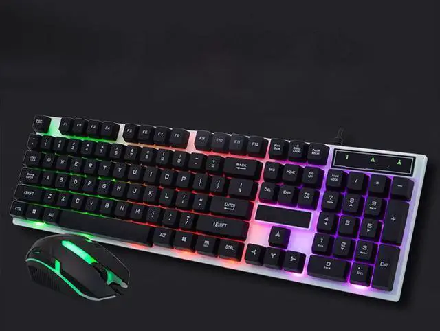 Alt view image 4 of 7 - Led Rainbow Color Backlight Adjustable Gaming Game USB Wired Keyboard Mouse Set - Eighteen Crossing D280 Wired USB Lighting Gaming Computer Touch Keyboard and Mouse Set Black