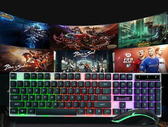 Alt view image 6 of 7 - Led Rainbow Color Backlight Adjustable Gaming Game USB Wired Keyboard Mouse Set - Eighteen Crossing D280 Wired USB Lighting Gaming Computer Touch Keyboard and Mouse Set Black