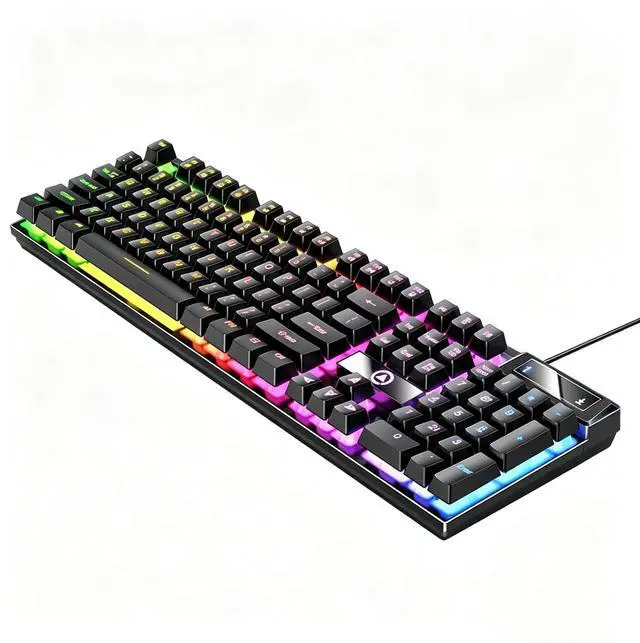 Main image of Wired Gaming Keyboard, 104 Keys Rainbow LED Backlit Computer Keyboard with Tactile Mechanical Feel, Double Illumination, Ergonomic Floating Keycaps, Spill-Resistant for PC Mac Gamer Work