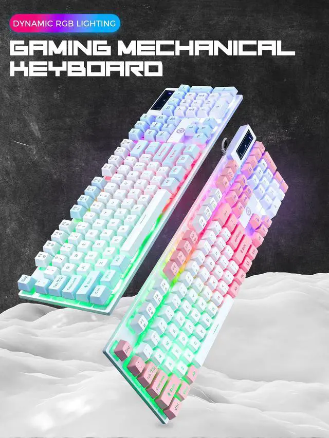 Alt view image 2 of 7 - Wired Gaming Keyboard, 104 Keys Rainbow LED Backlit Computer Keyboard with Tactile Mechanical Feel, Double Illumination, Ergonomic Floating Keycaps, Spill-Resistant for PC Mac Gamer Work