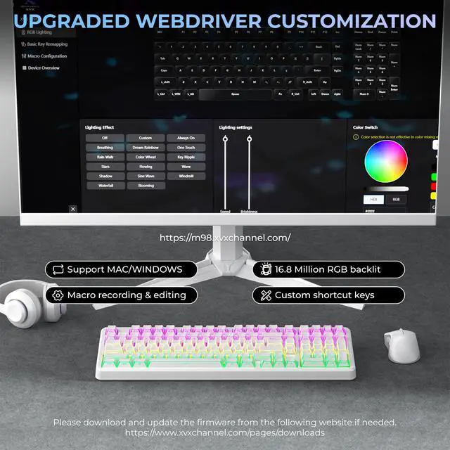 Alt view image 5 of 7 - XVX M98 Wireless Mechanical Keyboard,Stripes RGB with Shine-Through Keycaps