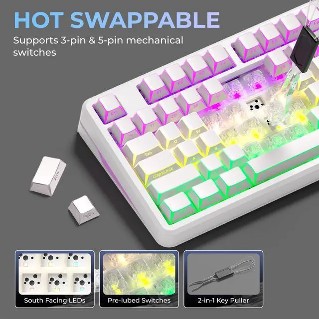 Alt view image 6 of 7 - XVX M98 Wireless Mechanical Keyboard,Stripes RGB with Shine-Through Keycaps
