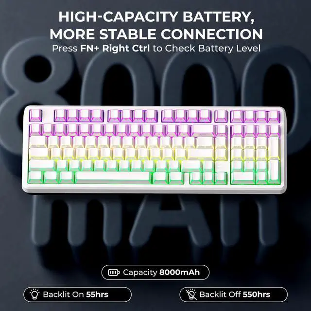 Alt view image 4 of 7 - XVX M98 Wireless Mechanical Keyboard,Stripes RGB with Shine-Through Keycaps