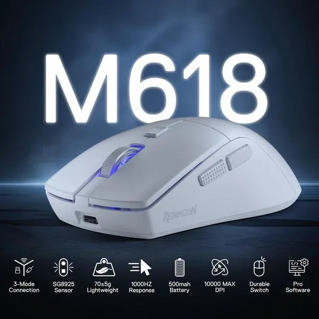 Alt view image 2 of 7 - M618 LIT Wireless Gaming Mouse 10K DPI 70G Ultra-Light Remapping Keys