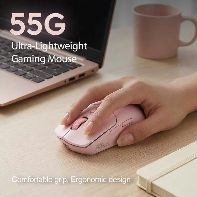 Alt view image 3 of 7 - MO1 Wireless Mouse, 55g Ultra-Lightweight Computer Mice, 6 Programmable Buttons, 2.4GHz/Bluetooth/Wired, 6000 DPI Optical Sensor, Pink