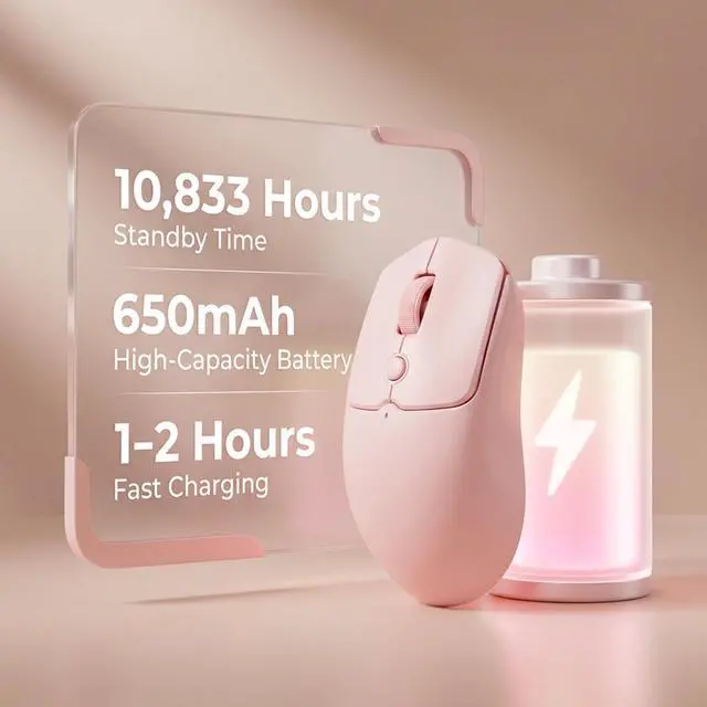 Alt view image 6 of 7 - MO1 Wireless Mouse, 55g Ultra-Lightweight Computer Mice, 6 Programmable Buttons, 2.4GHz/Bluetooth/Wired, 6000 DPI Optical Sensor, Pink