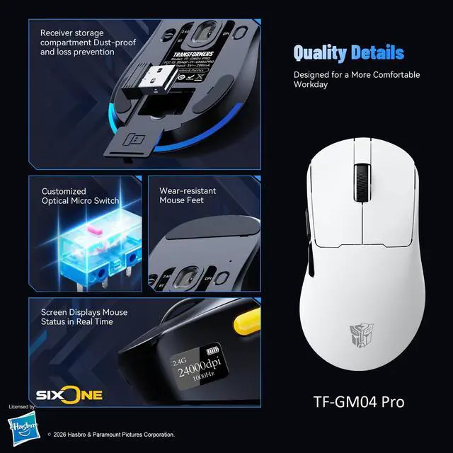 Alt view image 5 of 7 - Gaming Mouse GM04 Pro, Wireless Gaming Mouse Tri-Mode Bluetooth/2.4G/Wired, 53g Ultra-Light, 24,000 DPI PAW3311 Sensor, RGB, 1000Hz, Rechargeable PC Gaming Mouse (White)