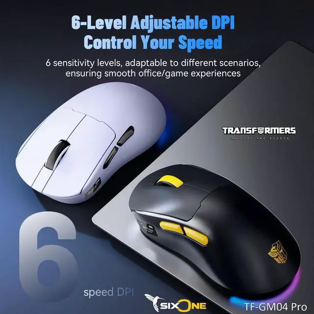 Alt view image 6 of 7 - Gaming Mouse GM04 Pro, Wireless Gaming Mouse Tri-Mode Bluetooth/2.4G/Wired, 53g Ultra-Light, 24,000 DPI PAW3311 Sensor, RGB, 1000Hz, Rechargeable PC Gaming Mouse (White)