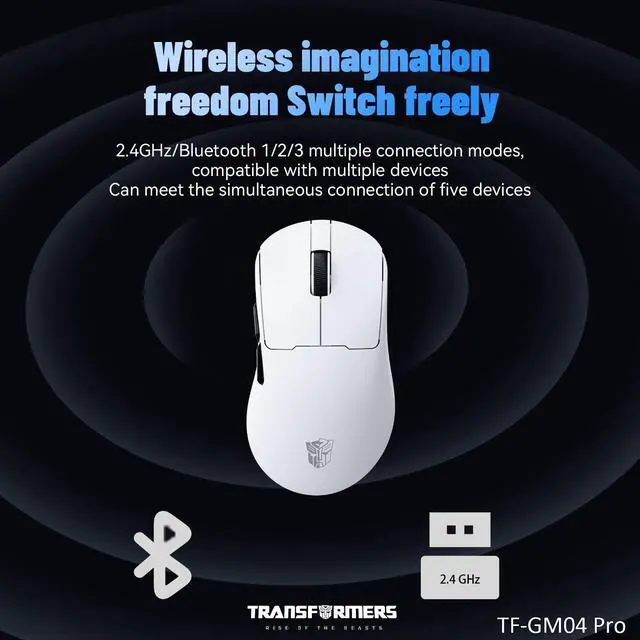 Alt view image 7 of 7 - Gaming Mouse GM04 Pro, Wireless Gaming Mouse Tri-Mode Bluetooth/2.4G/Wired, 53g Ultra-Light, 24,000 DPI PAW3311 Sensor, RGB, 1000Hz, Rechargeable PC Gaming Mouse (White)