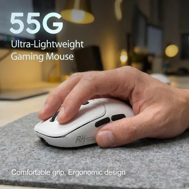 Alt view image 3 of 7 - MO1 Wireless Mouse, 55g Ultra-Lightweight Computer Mice, 6 Programmable Buttons, 2.4GHz/Bluetooth/Wired, 6000 DPI Optical Sensor, White