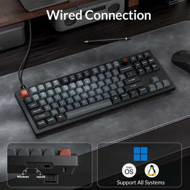 Alt view image 3 of 7 - V3 8K TKL Wired Mechanical Keyboard, 8000 Hz Polling Rate QMK Programmable Knob Hot-Swappable Gaming Keyboard, RGB Backlit, Ergonomic PBT Keycaps for Mac Windows Linux-Tactile Banana Switch