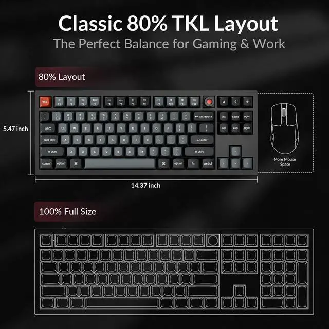 Alt view image 5 of 7 - V3 8K TKL Wired Mechanical Keyboard, 8000 Hz Polling Rate QMK Programmable Knob Hot-Swappable Gaming Keyboard, RGB Backlit, Ergonomic PBT Keycaps for Mac Windows Linux-Tactile Banana Switch